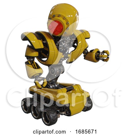 Automaton Containing Round Head and Red Laser Crystal Array and Heavy Upper Chest and Heavy Mech Chest and Six-wheeler Base. Yellow. Fight or Defense Pose.. by Leo Blanchette