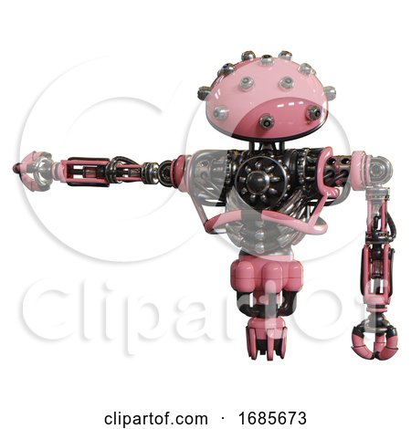 Android Containing Plughead Dome Design and Heavy Upper Chest and No Chest Plating and Jet Propulsion. Pink. Arm out Holding Invisible Object.. by Leo Blanchette
