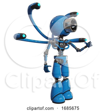 Bot Containing Cable Connector Head and Light Chest Exoshielding and Blue-eye Cam Cable Tentacles and No Chest Plating and Light Leg Exoshielding. Blue. Interacting. by Leo Blanchette