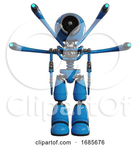 Bot Containing Cable Connector Head and Light Chest Exoshielding and Blue-eye Cam Cable Tentacles and No Chest Plating and Light Leg Exoshielding. Blue. Front View. by Leo Blanchette