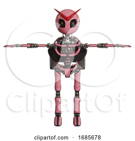 Automaton Containing Grey Alien Style Head and Metal Grate Eyes and Light Chest Exoshielding and Rocket Pack and No Chest Plating and Ultralight Foot Exosuit. Pink. T-pose. by Leo Blanchette