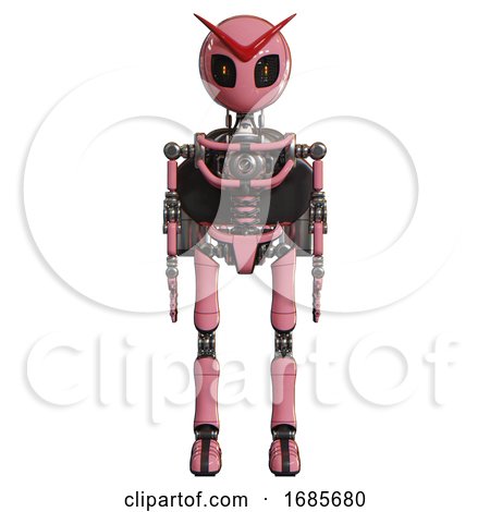 Automaton Containing Grey Alien Style Head and Metal Grate Eyes and Light Chest Exoshielding and Rocket Pack and No Chest Plating and Ultralight Foot Exosuit. Pink. Front View. by Leo Blanchette