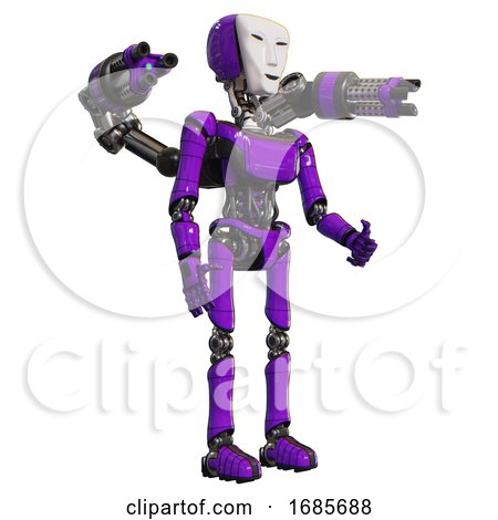 Bot Containing Humanoid Face Mask and Light Chest Exoshielding and Ultralight Chest Exosuit and Minigun Back Assembly and Ultralight Foot Exosuit. Purple. Facing Left View. by Leo Blanchette