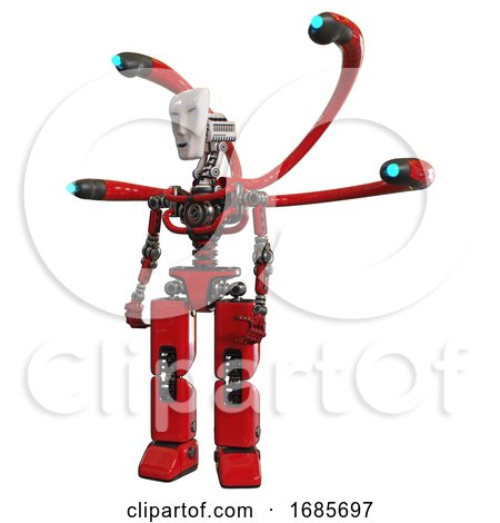 Cyborg Containing Humanoid Face Mask and Light Chest Exoshielding and Blue-eye Cam Cable Tentacles and No Chest Plating and Prototype Exoplate Legs. Red. Standing Looking Right Restful Pose. by Leo Blanchette