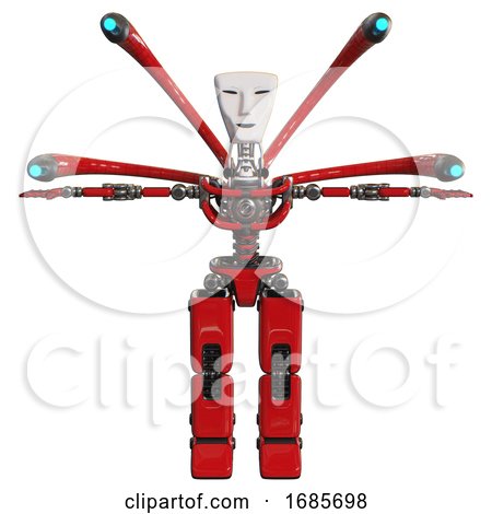 Cyborg Containing Humanoid Face Mask and Light Chest Exoshielding and Blue-eye Cam Cable Tentacles and No Chest Plating and Prototype Exoplate Legs. Red. T-pose. by Leo Blanchette