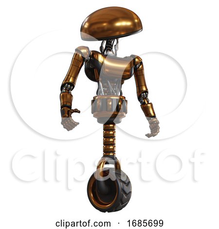 Robot Containing Dome Head and Light Chest Exoshielding and Ultralight Chest Exosuit and Unicycle Wheel. Copper. Hero Pose. by Leo Blanchette
