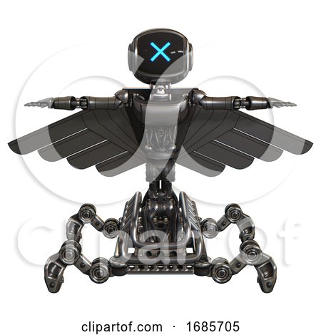Bot Containing Digital Display Head and X Face and Light Chest Exoshielding and Ultralight Chest Exosuit and Pilot's Wings Assembly and Insect Walker Legs. Metal. T-pose. by Leo Blanchette