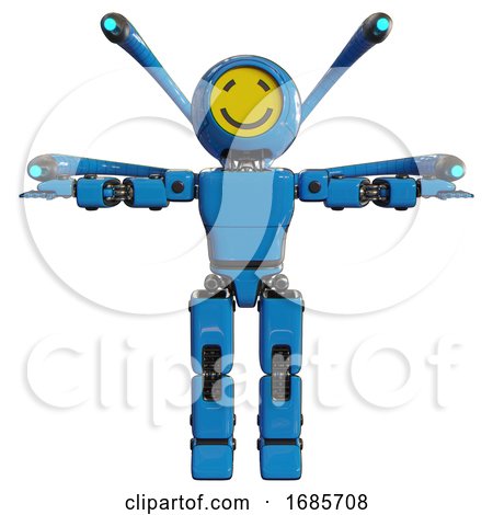 Cyborg Containing Round Head Yellow Happy Face and Light Chest Exoshielding and Prototype Exoplate Chest and Blue-eye Cam Cable Tentacles and Prototype Exoplate Legs. Blue. T-pose. by Leo Blanchette