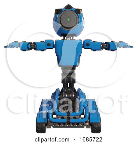 Android Containing Green Dot Eye Corn Row Plastic Hair and Light Chest Exoshielding and Prototype Exoplate Chest and Six-wheeler Base. Blue. T-pose. by Leo Blanchette