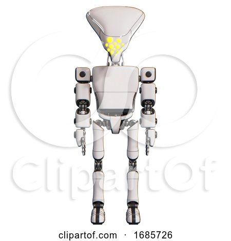 Android Containing Flat Elongated Skull Head and Light Chest Exoshielding and Prototype Exoplate Chest and Ultralight Foot Exosuit. White. Front View. by Leo Blanchette