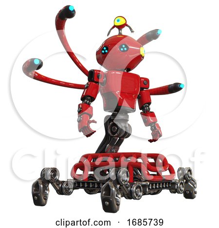 Droid Containing Oval Wide Head and Blue Led Eyes and Minibot Ornament and Light Chest Exoshielding and Prototype Exoplate Chest and Blue-eye Cam Cable Tentacles and Insect Walker Legs. Red. by Leo Blanchette