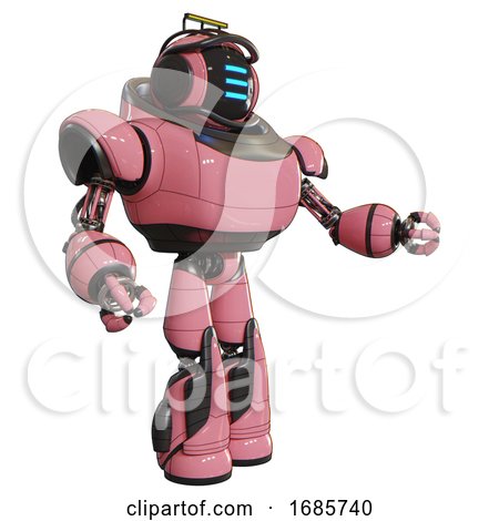 Robot Containing Digital Display Head and Three Horizontal Line Design and Led and Protection Bars and Heavy Upper Chest and Light Leg Exoshielding and Stomper Foot Mod. Pink. Interacting. by Leo Blanchette
