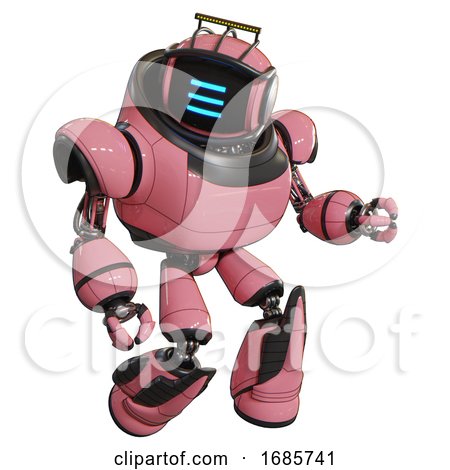 Robot Containing Digital Display Head and Three Horizontal Line Design and Led and Protection Bars and Heavy Upper Chest and Light Leg Exoshielding and Stomper Foot Mod. Pink. Fight or Defense Pose.. by Leo Blanchette