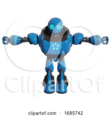 Cyborg Containing Grey Alien Style Head and Blue Grate Eyes and Heavy Upper Chest and Circle of Blue Leds and Light Leg Exoshielding and Stomper Foot Mod. Blue. T-pose. by Leo Blanchette