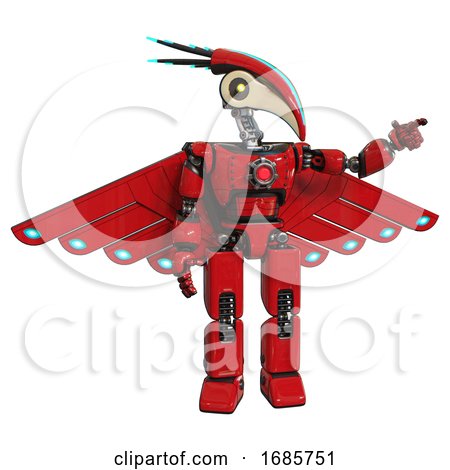 Android Containing Bird Skull Head and Yellow Led Protruding Eyes and Head Shield Design and Light Chest Exoshielding and Red Energy Core and Cherub Wings Design and Prototype Exoplate Legs. Red. by Leo Blanchette