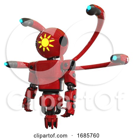 Cyborg Containing Oval Wide Head and Sunshine Patch Eye and Light Chest Exoshielding and Prototype Exoplate Chest and Blue-eye Cam Cable Tentacles and Jet Propulsion. Red. by Leo Blanchette