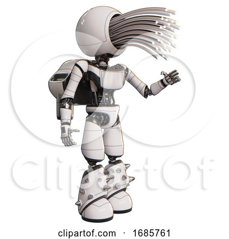 Droid Containing Round Fiber Optic Connectors Head and Light Chest Exoshielding and Ultralight Chest Exosuit and Rocket Pack and Light Leg Exoshielding and Spike Foot Mod. White. Interacting. by Leo Blanchette