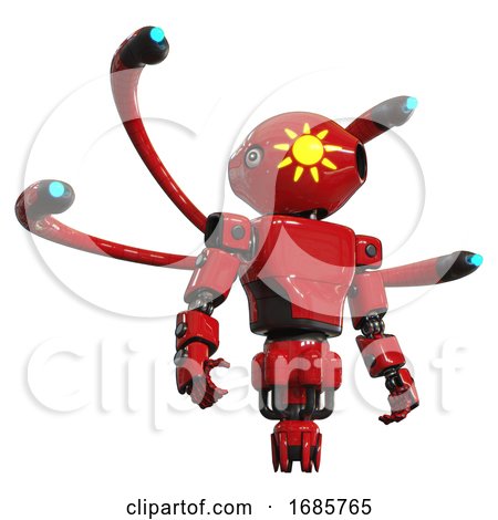 Cyborg Containing Oval Wide Head and Sunshine Patch Eye and Light Chest Exoshielding and Prototype Exoplate Chest and Blue-eye Cam Cable Tentacles and Jet Propulsion. Red. Hero Pose. by Leo Blanchette