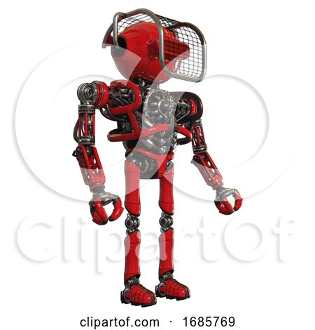 Bot Containing Oval Wide Head and Red Horizontal Visor and Barbed Wire Visor Helmet and Heavy Upper Chest and No Chest Plating and Ultralight Foot Exosuit. Red. Facing Left View. by Leo Blanchette