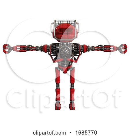 Bot Containing Oval Wide Head and Red Horizontal Visor and Barbed Wire Visor Helmet and Heavy Upper Chest and No Chest Plating and Ultralight Foot Exosuit. Red. T-pose. by Leo Blanchette