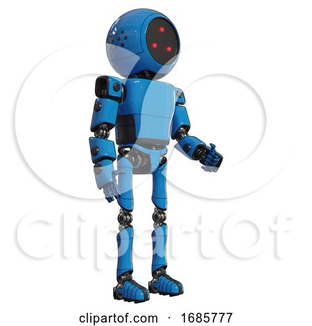 Robot Containing Three Led Eyes Round Head and Light Chest Exoshielding and Prototype Exoplate Chest and Ultralight Foot Exosuit. Blue. Facing Left View. by Leo Blanchette