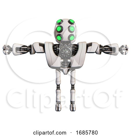 Cyborg Containing Round Head and Six Eye Array and Bug Eyes and Heavy Upper Chest and Heavy Mech Chest and Ultralight Foot Exosuit. White. T-pose. by Leo Blanchette