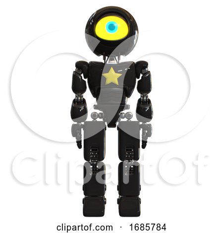 Bot Containing Giant Eyeball Head Design and Light Chest Exoshielding and Yellow Star and Prototype Exoplate Legs. Black. Front View. by Leo Blanchette