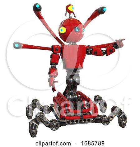Droid Containing Oval Wide Head and Blue Led Eyes and Minibot Ornament and Light Chest Exoshielding and Prototype Exoplate Chest and Blue-eye Cam Cable Tentacles and Insect Walker Legs. Red. by Leo Blanchette