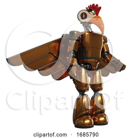 Bot Containing Bird Skull Head and Red Line Eyes and Chicken Design and Light Chest Exoshielding and Prototype Exoplate Chest and Pilot's Wings Assembly and Light Leg Exoshielding. Copper. by Leo Blanchette