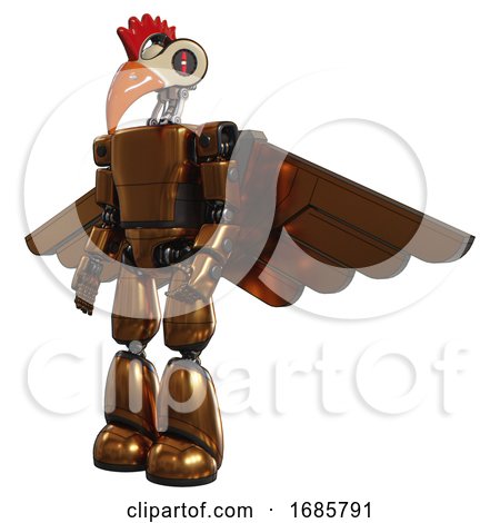 Bot Containing Bird Skull Head and Red Line Eyes and Chicken Design and Light Chest Exoshielding and Prototype Exoplate Chest and Pilot's Wings Assembly and Light Leg Exoshielding. Copper. by Leo Blanchette