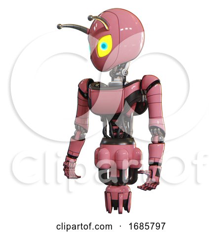 Bot Containing Grey Alien Style Head and Yellow Eyes with Blue Pupils and Bug Antennas and Light Chest Exoshielding and Ultralight Chest Exosuit and Jet Propulsion. Pink. by Leo Blanchette