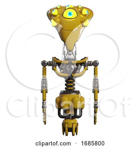 Mech Containing Flat Elongated Skull Head and Yellow Eyeball Array and Light Chest Exoshielding and No Chest Plating and Jet Propulsion. Yellow. Front View. by Leo Blanchette