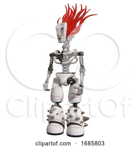 Cyborg Containing Humanoid Face Mask and Binary War Paint and Light Chest Exoshielding and No Chest Plating and Light Leg Exoshielding and Spike Foot Mod. White. Standing Looking Right Restful Pose. by Leo Blanchette