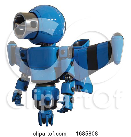 Robot Containing Cable Connector Head and Light Chest Exoshielding and Prototype Exoplate Chest and Stellar Jet Wing Rocket Pack and Jet Propulsion. Blue. Standing Looking Right Restful Pose. by Leo Blanchette