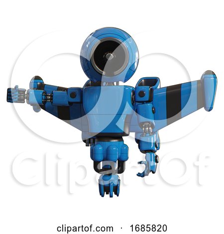Robot Containing Cable Connector Head and Light Chest Exoshielding and Prototype Exoplate Chest and Stellar Jet Wing Rocket Pack and Jet Propulsion. Blue. Arm out Holding Invisible Object.. by Leo Blanchette