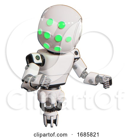 Bot Containing Round Head and Green Eyes Array and Light Chest Exoshielding and Prototype Exoplate Chest and Jet Propulsion. White. Fight or Defense Pose.. by Leo Blanchette