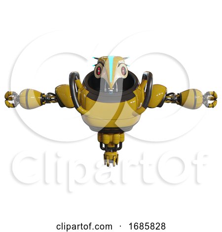 Mech Containing Bird Skull Head and Red Line Eyes and Head Shield Design and Heavy Upper Chest and Jet Propulsion. Yellow. T-pose. by Leo Blanchette