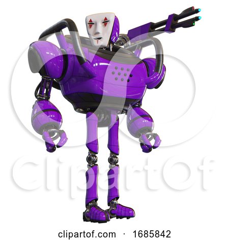 Robot Containing Humanoid Face Mask and Red Clown Marks and Heavy Upper Chest and Ultralight Foot Exosuit. Purple. Hero Pose. by Leo Blanchette