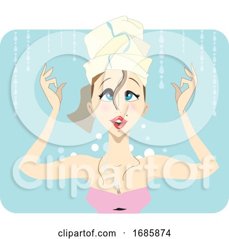 Young Brunette Taking a Shower with Curly Hair by Morphart Creations