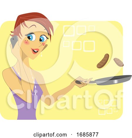 Woman Talking on the Phone While Cooking by Morphart Creations