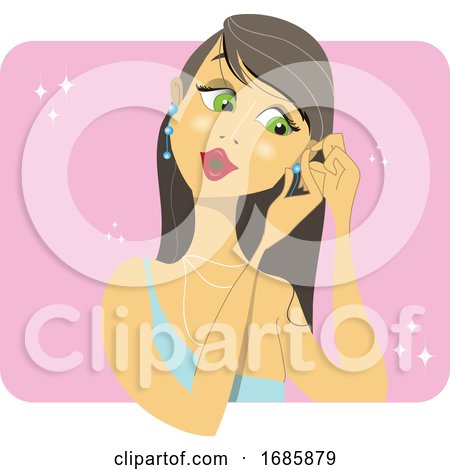 Brunette Woman Placing Her Earrings by Morphart Creations