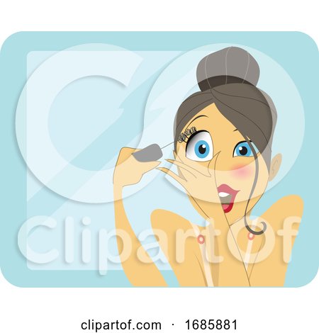 Cute Brunette Applying Mascara or Eyeliner by Morphart Creations