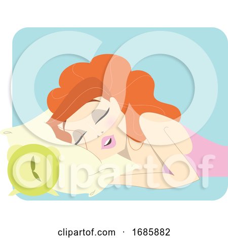 Cute Redhead Woman Sleeping Next to a Clock by Morphart Creations