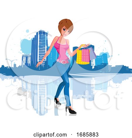 Young Woman with Shopping Bag in City by Morphart Creations
