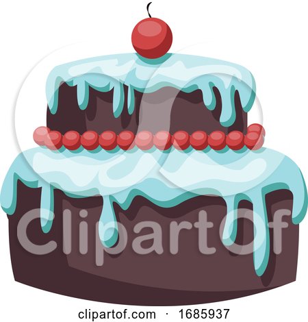 Brown Cake with Light Blue Icing and Red Cherry by Morphart Creations