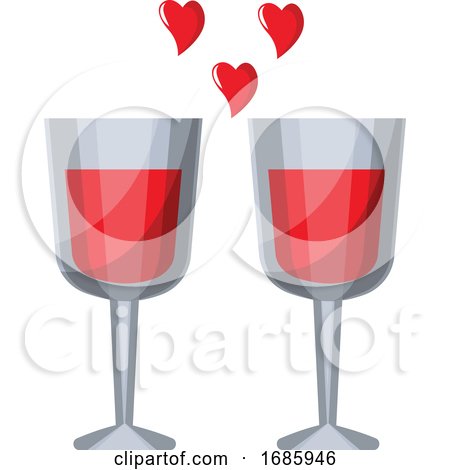 Two Wine Glasses with Red Liquid and Red Hearts by Morphart Creations