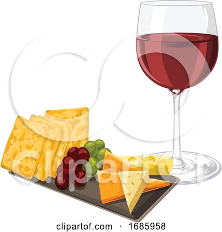 Red Wine with Cheese, Cookie and Grapes by Morphart Creations