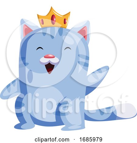 Light Blue Cat with a Golden Crown Smiling and Waving by Morphart Creations