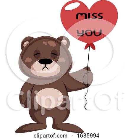 Brown Teddy Bear Holding Heart Shaped Balloon Saying Miss You by Morphart Creations