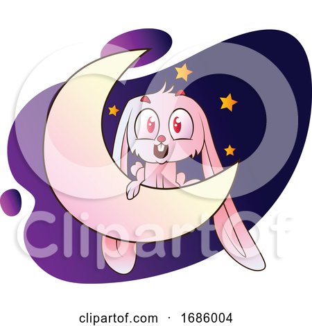 Pink bunny sitting on the moon by Morphart Creations